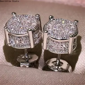 Shiny Crystal Stud Earrings for Men & Women - Hypoallergenic Round Rhinestone Inlaid Jewelry, Daily Wear Bling Ear Piercing