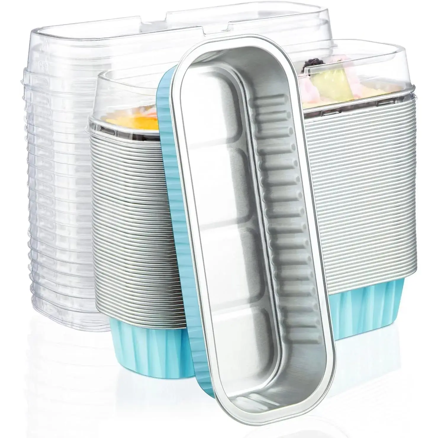 Disposable Aluminum Foil Cake Cups with Lids, 30pcs 6.8oz 6.5"x2.5"x1.2" Cup-Shape Bakeware, No-Leak Party Baking Containers for Cupcakes
