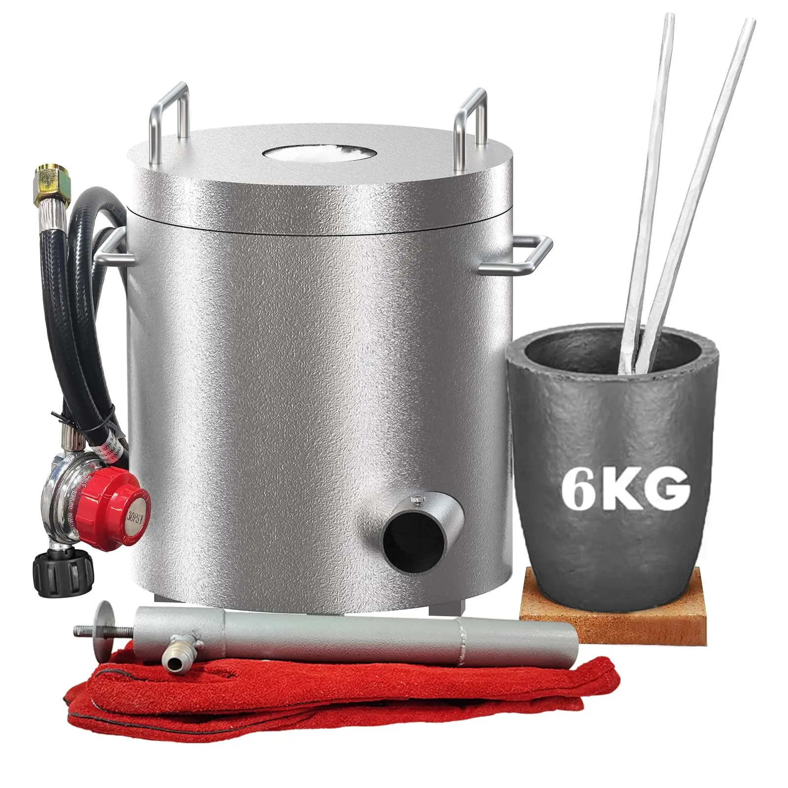 6 kg Smelting 1300°C/2372°F Stainless Steel Smelter, Propane Melting Furnace Kit with Crucibles & Tongs for Metal Scrap Recycling, Gold, Copper, Silver & Aluminum Casting