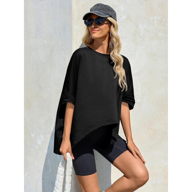 Womens Oversized Tshirts Batwing Short Sleeve Asymmetric Hem Tops Summer Casual Loose Fit Tunic Tee Shirts