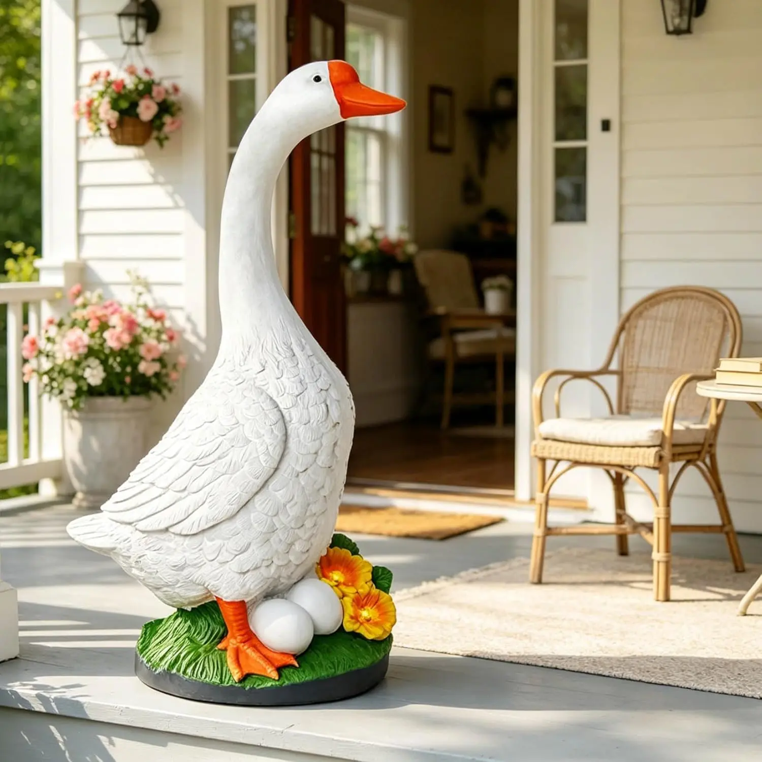 23 Inch Porch Goose Outdoor Garden Statue, Large Porch Goose for Garden Yard Patio Balcony Decor, Heavy-Duty &  Standing, Big  White Cygnus Sculpture, Father