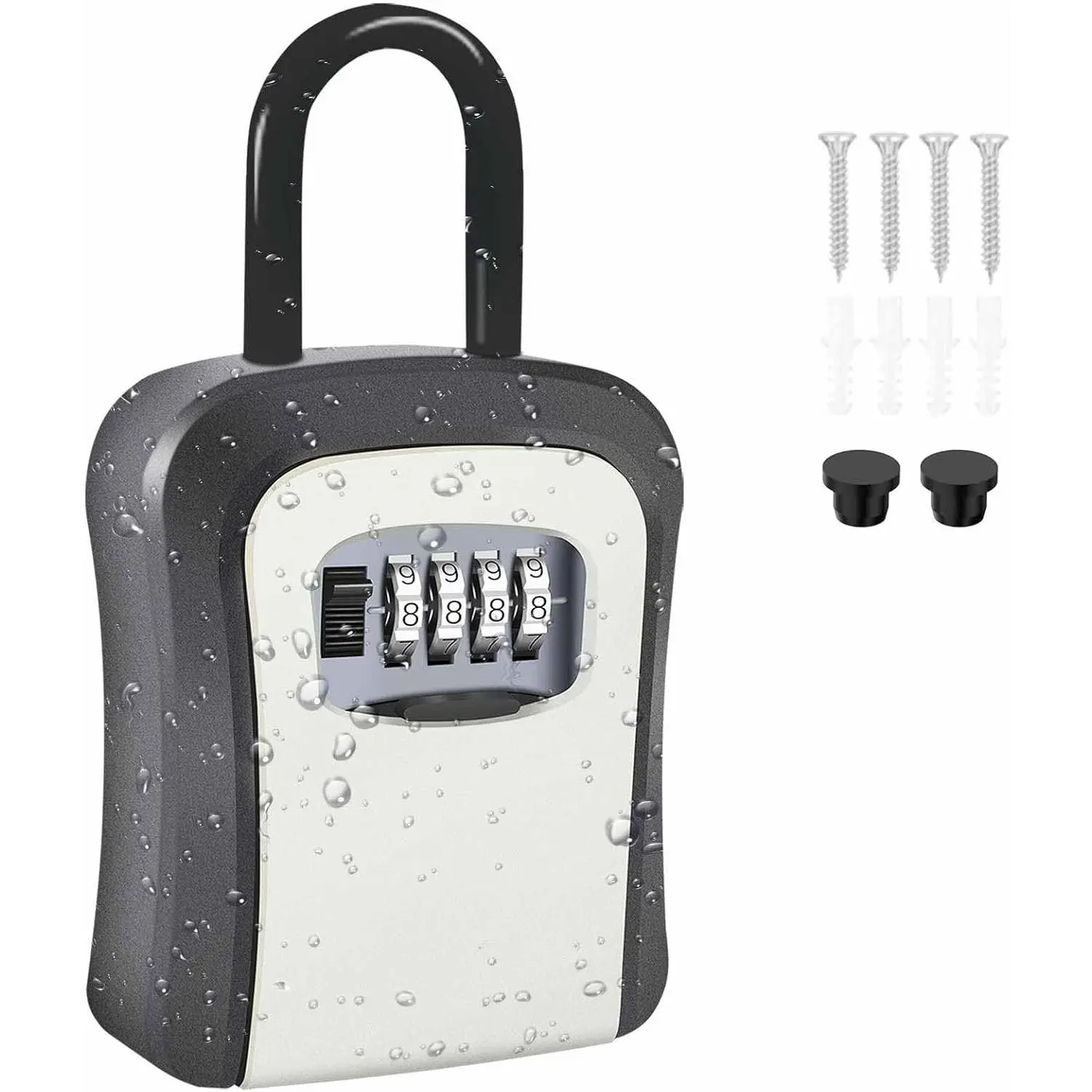 Key Lock Box,  Metal 4 Digits Combination Lockbox with Removable Shackle, Wall Mount Resettable Key Hider, Upgraded Large Password Boxes for  House Office Apartment -Grey