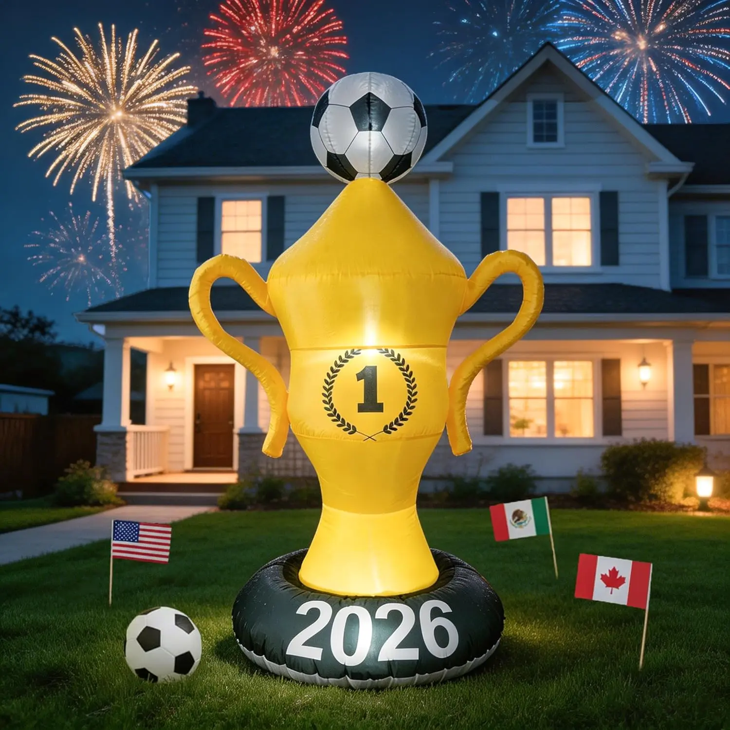 7FT World Soccer Inflatables – 2026 World Champion Outdoor Blow up Decorations with Built-in LED Lights for Yard Party Lawn Decor/Birthday Themed Supplies for Fans,2026 World Soccer Decorfidget toys