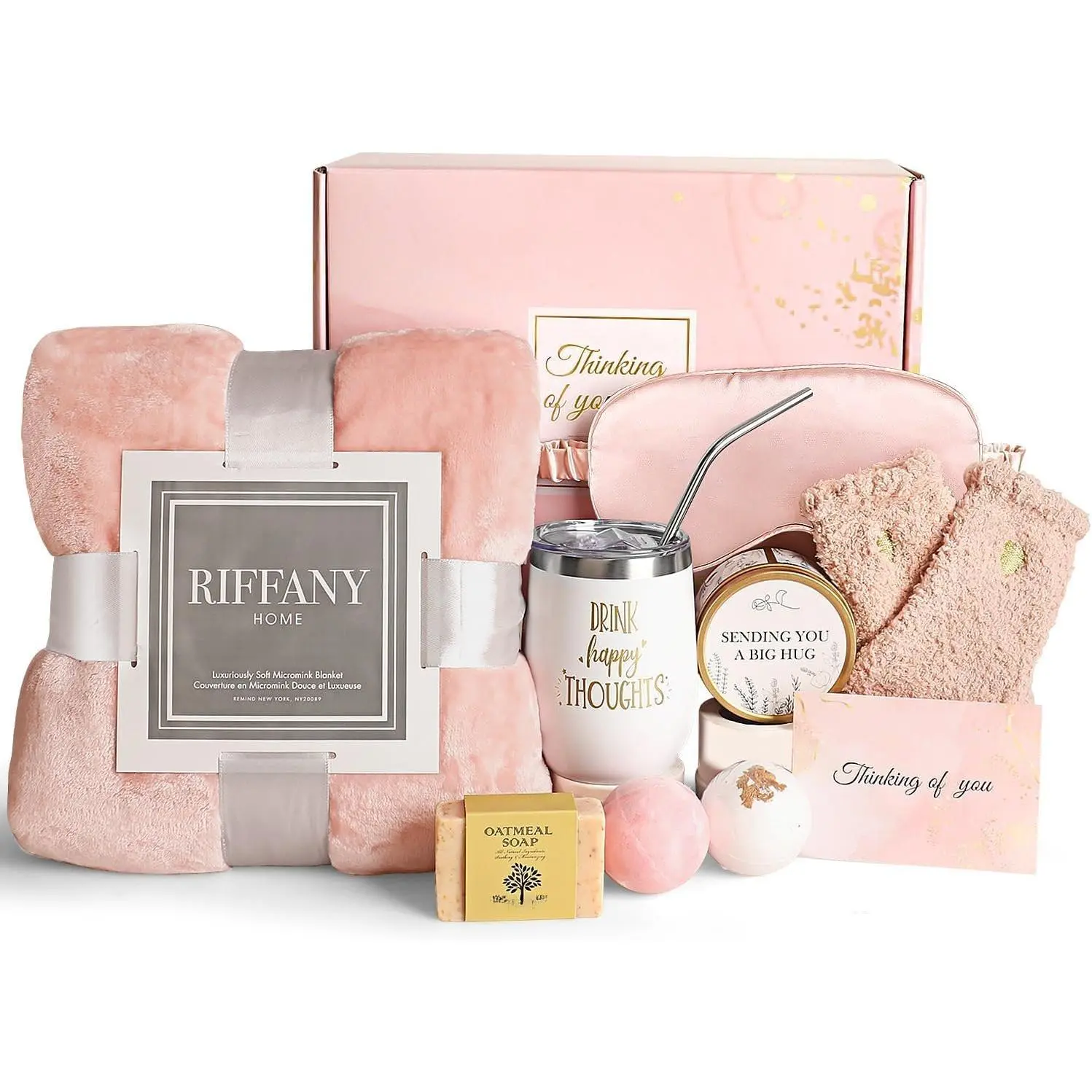 Birthday Gifts for Women,  Happy Birthday  Basket Self Care Package Bday Ideas with Luxury Flannel Blanket for Mom Her   Sister Wife Friendship