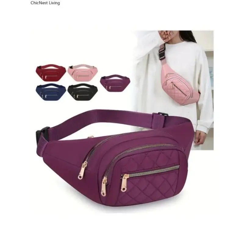 Unisex Funky Geometric Oxford Cloth Belt Bag - Zippered Crossbody Pouch for Phones, Daily Casual Use, Fanny Packs, Fashion Waist Packs, Versatile Bag, Engagement Accessory, Everyday Essential