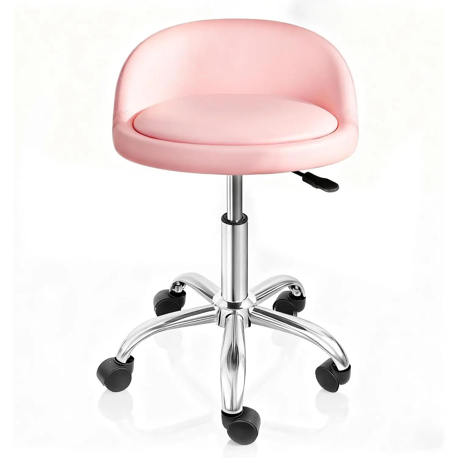 SUPER DEAL Height-Adjusted Hydraulic Rolling Swivel Chair with Back Rest, Pink Salon Medical Stool for Tattoo Facial Massage Spa Use, Hydraulic Lift