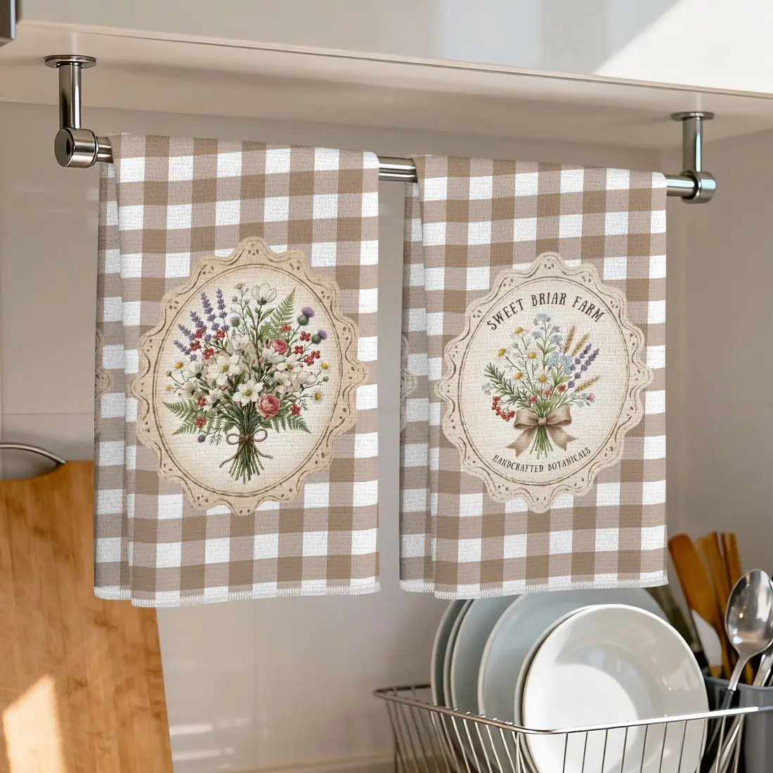 2pcs Vintage Floral Farm Pattern Microfiber Kitchen Towels, 40x60cm, Single Side Print, Dishwashing, Bathroom, Party Decor, Gift