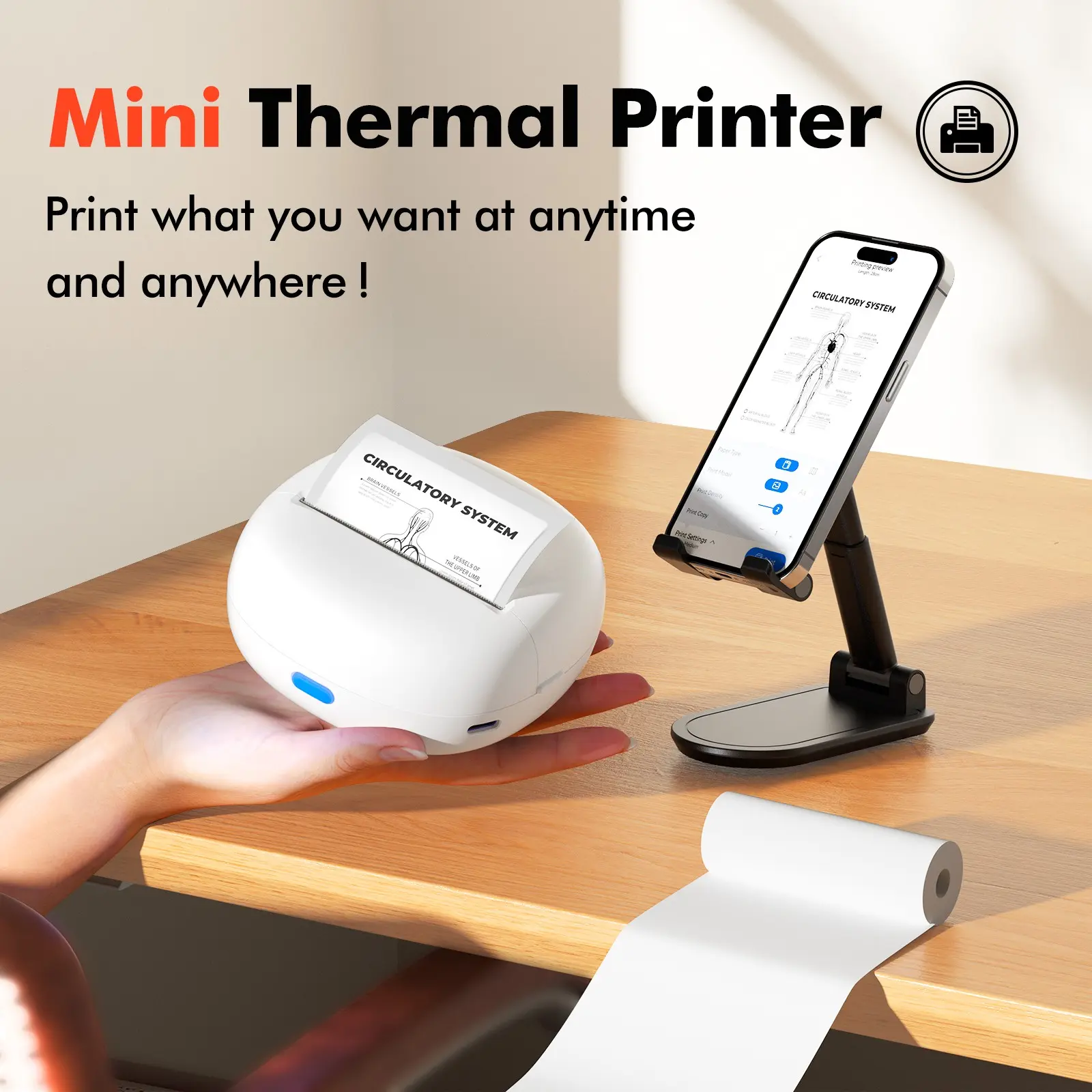 Mini Thermal Printer, Thermal Pocket Printer, Bluetooth-compatible Connected, 203dpi High Definition, Ocr Scan to Text, Label Printing, Portable Inkless Photo Label Printer