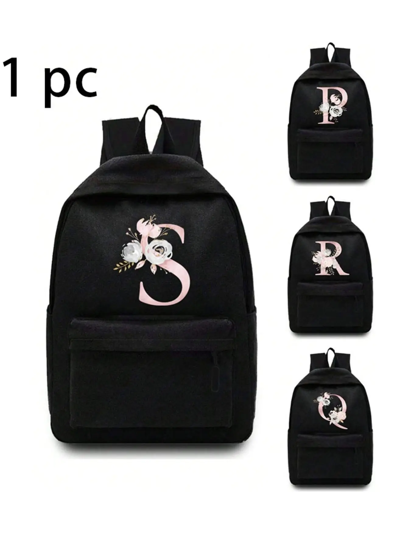 Pink Letter Flower Printing Backpack, Printed Backpack, Outdoor Sport Bag, Large Capacity, Casual School Bag, Lightweight, Portable, For College, Business, Work, Birthdays, Holidays, Gift for Women