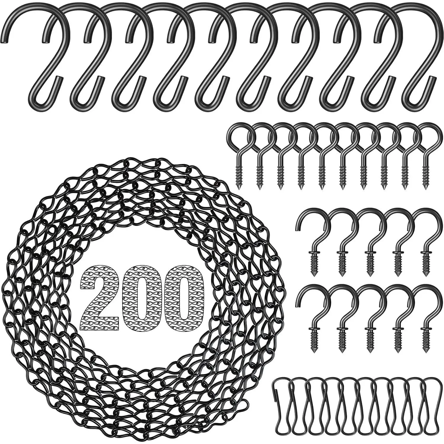 200Inch  Basket Chain,Black  Chain for   |  hangers With S Hooks For Photo, Lantern, Billboards and Planters