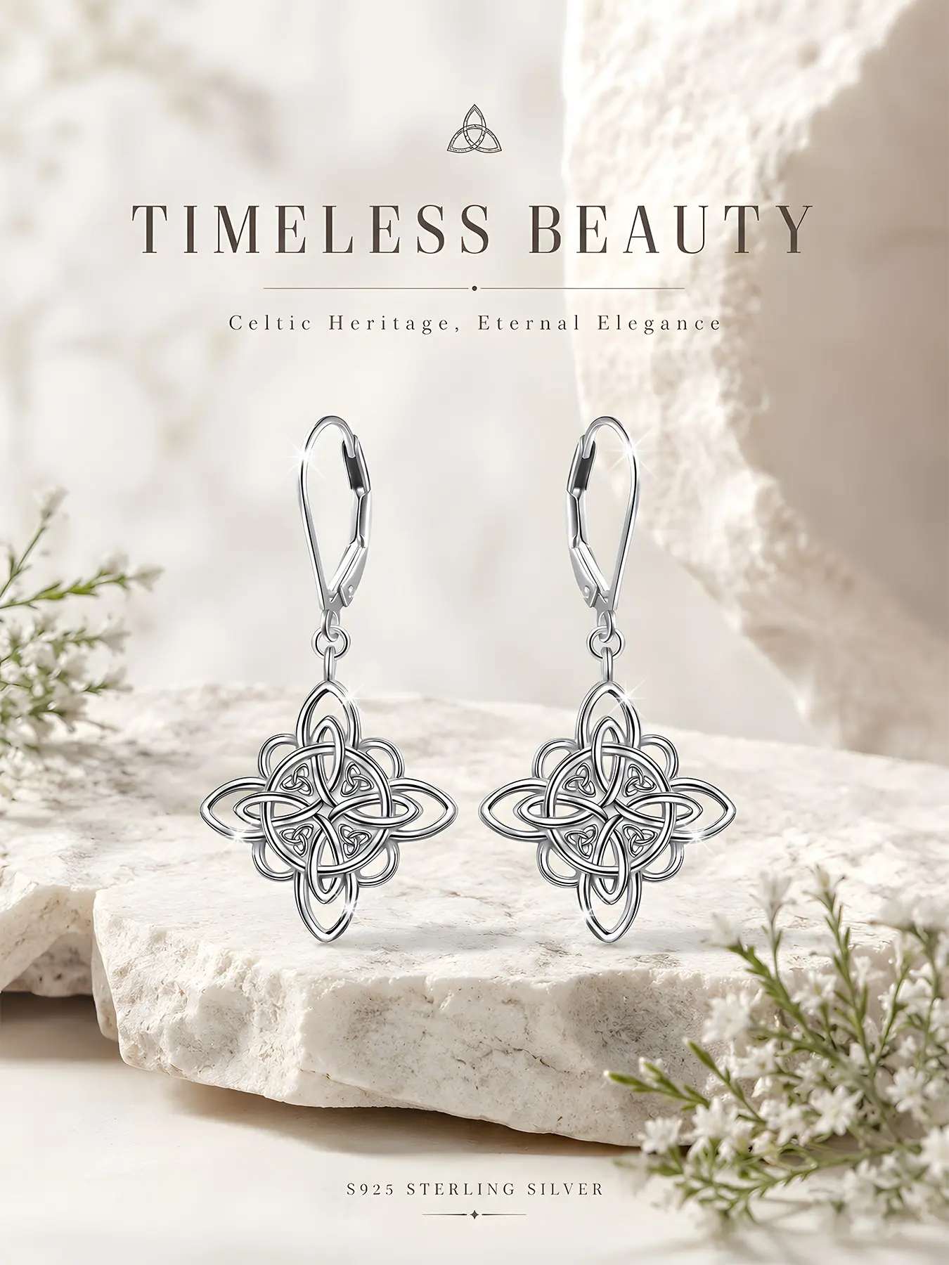 Women's S925 Silver Celtic Knot Dangling Earrings, Elegant and Sexy Fashion Studs, Hypoallergenic, Perfect Gift for Friends Birthday Valentine's Day, Hypoallergenic Lightweight Earrings, Earrings Jewelry