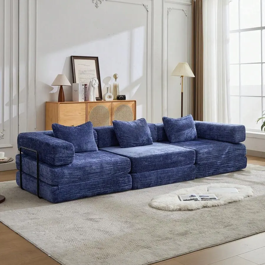 Compression Sofa,Convertible Floor Sofa Bed With Fixed-Shape Frame, Boneless Modular Sectional Sofa,No Assembly Required,Chenille,Living Room Bedroom