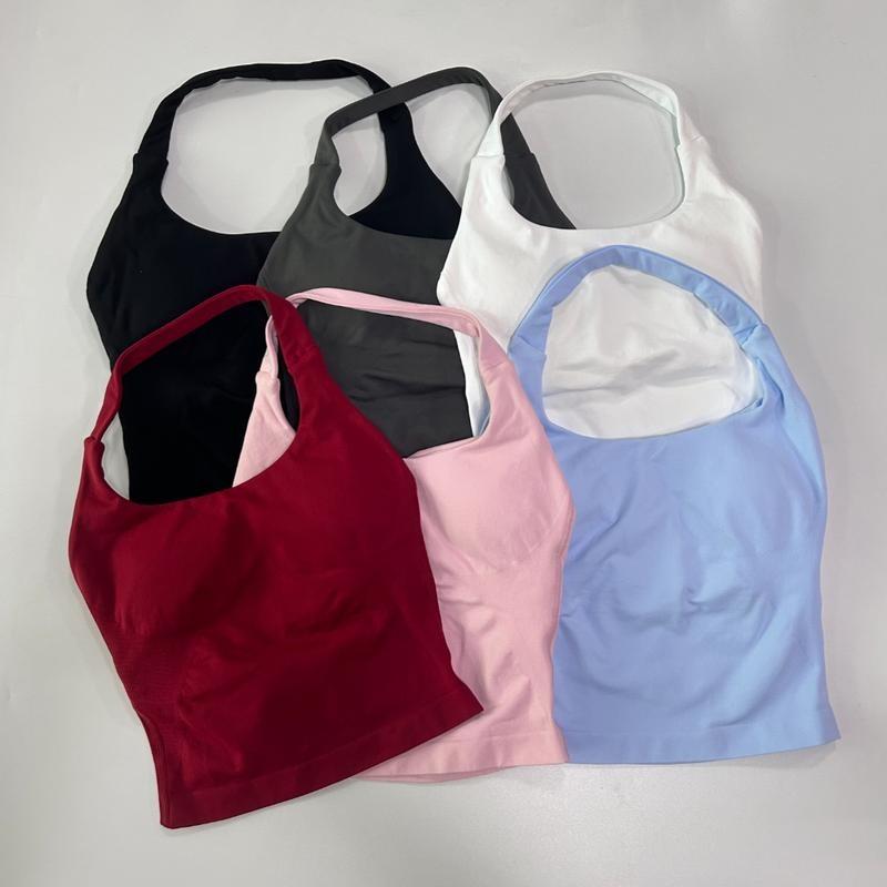 (With Logo) DFYNE High Elasticity Stretch Fabric Built-in Bra Removable Pads Women's Slim-Fitting Sleeveless Gym Sports Set