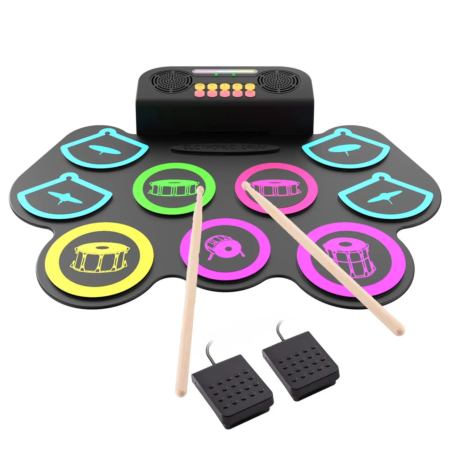 Electronic Drum Set, 9 Pads Electric Drum Pad Roll Up Quiet Drum Pad with Speaker, Kids Holiday Christmas & Birthday Gift Instrument Toys, Percussion Musical Instruments