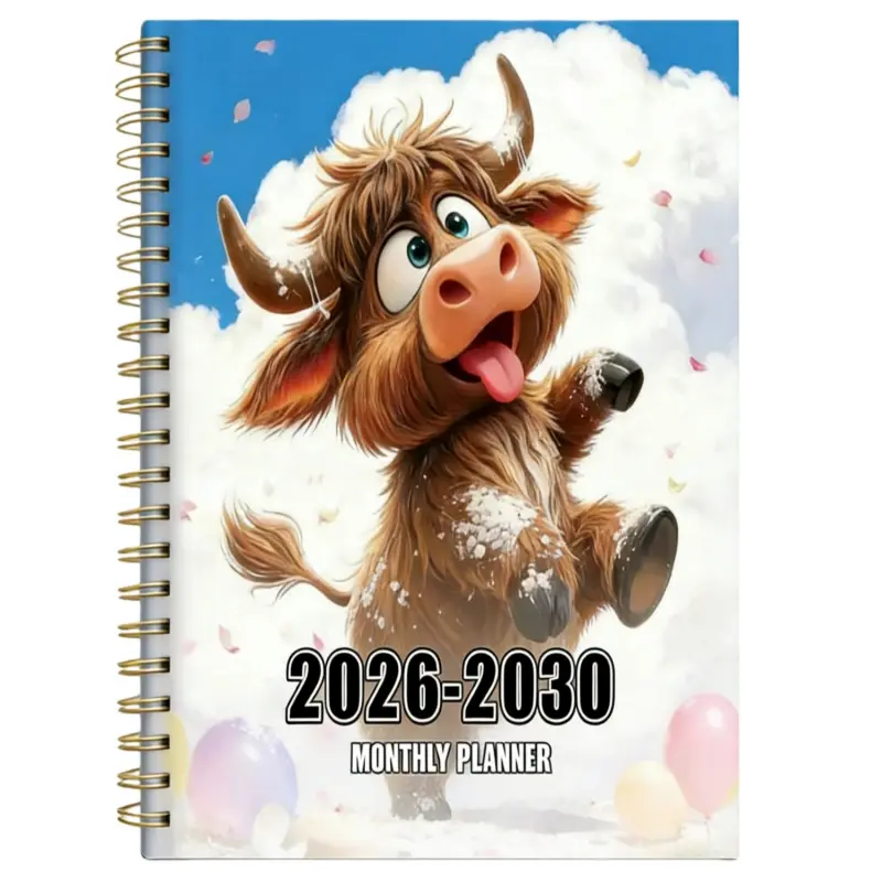 2026-2030 Monthly Calendar - From January 2026 to December 2030, 5-year monthly calendar, cartoon cow themed cover design, annual calendar planner, monthly tabs, 60-month calendar, 5.5 inches x 8.3 inches