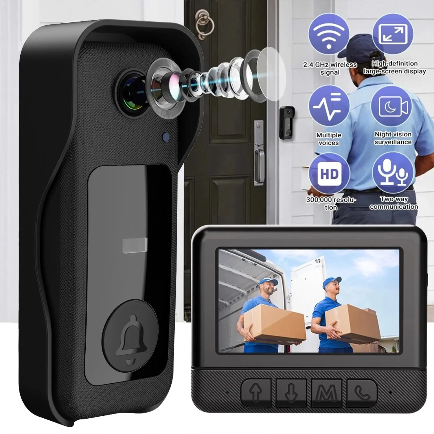 X6 Smart Video Doorbell, 4.3 Inch Color Screen, HD Video Intercom, Long Battery Life, No Internet Needed, Two-Way Audio, Home Use, Smart Wireless Doorbell