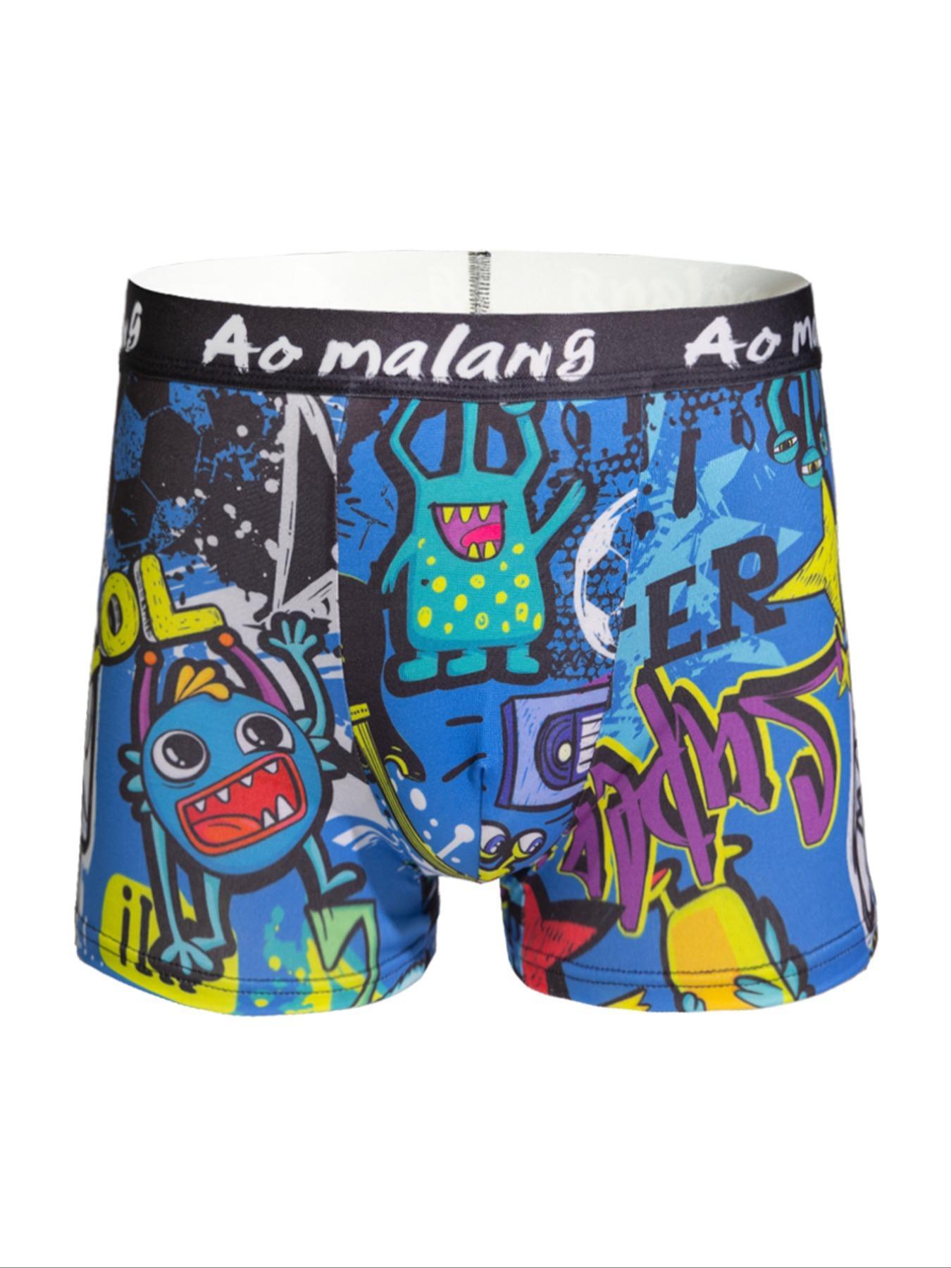 Random Color Men's All Over Print Boxer Brief, Casual Comfy Breathable Underwear Boxer Briefs for Daily Wear, Mens Underwear for All Seasons, Undergarments, Heart Print Boxers