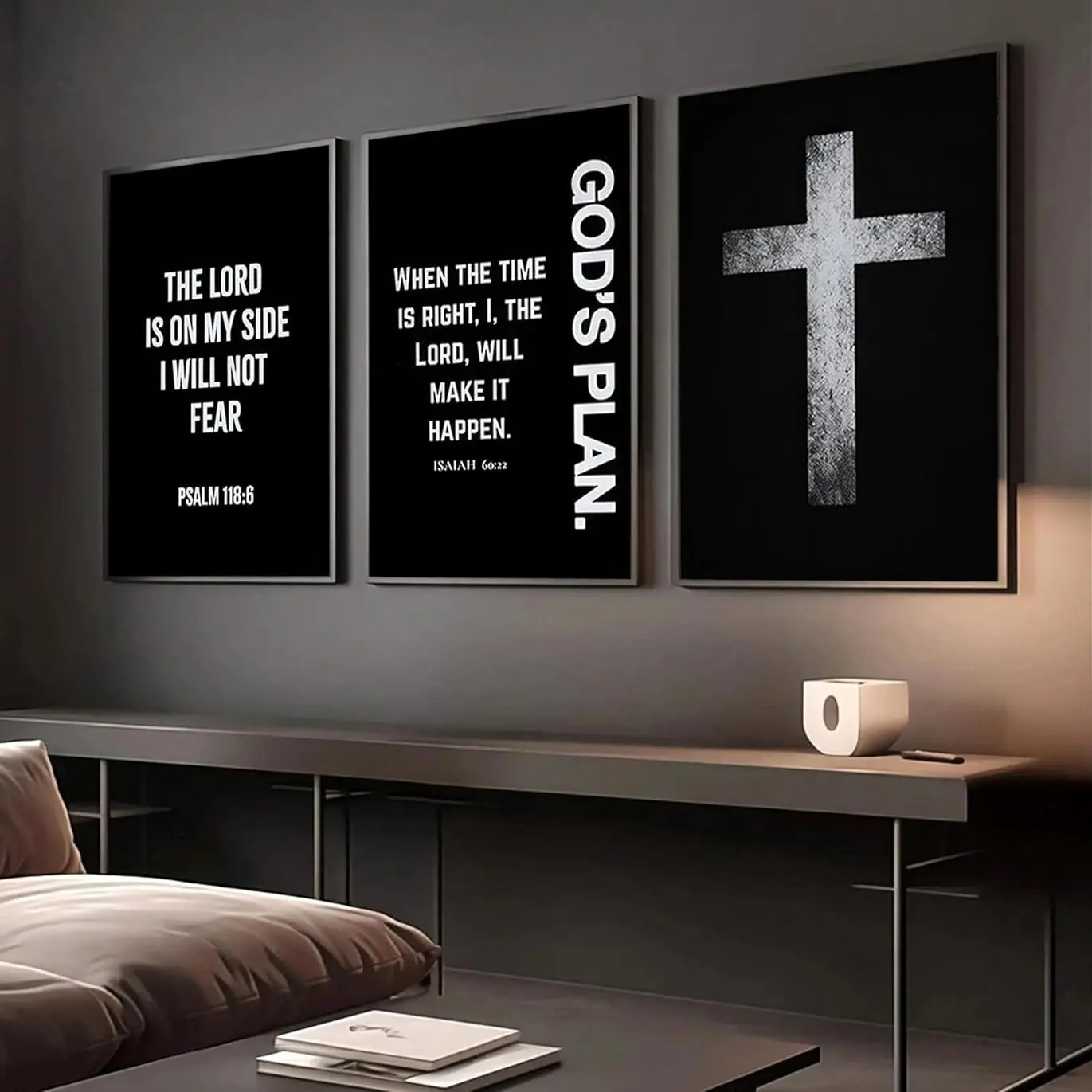 3Pcs Jesus Cross Canvas Wall Art Black and White Scripture Poster Christian Inspirational Painting Picture Catholic Bible Religious Decorations Wall Decor for Church Prayer Room Office Living Room, Unframed
