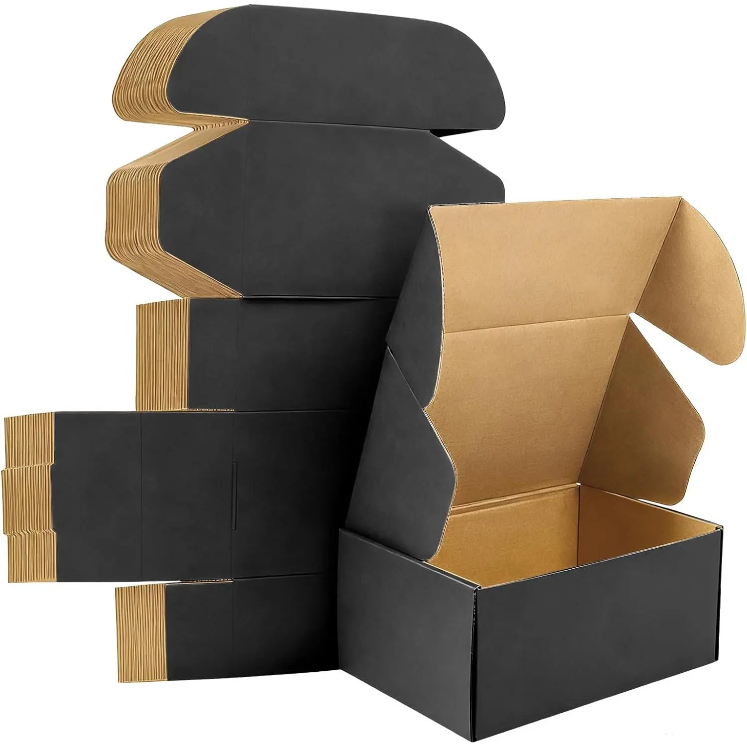 Shipping Boxes 25 Pack, Corrugated Cardboard Mailer Boxes for Small Business, Easy Fold Literature Mailers, Heavy Duty 3 Layer Packaging Boxes for Shipping, Mailing,  Packaging (Black, 6x4x3)