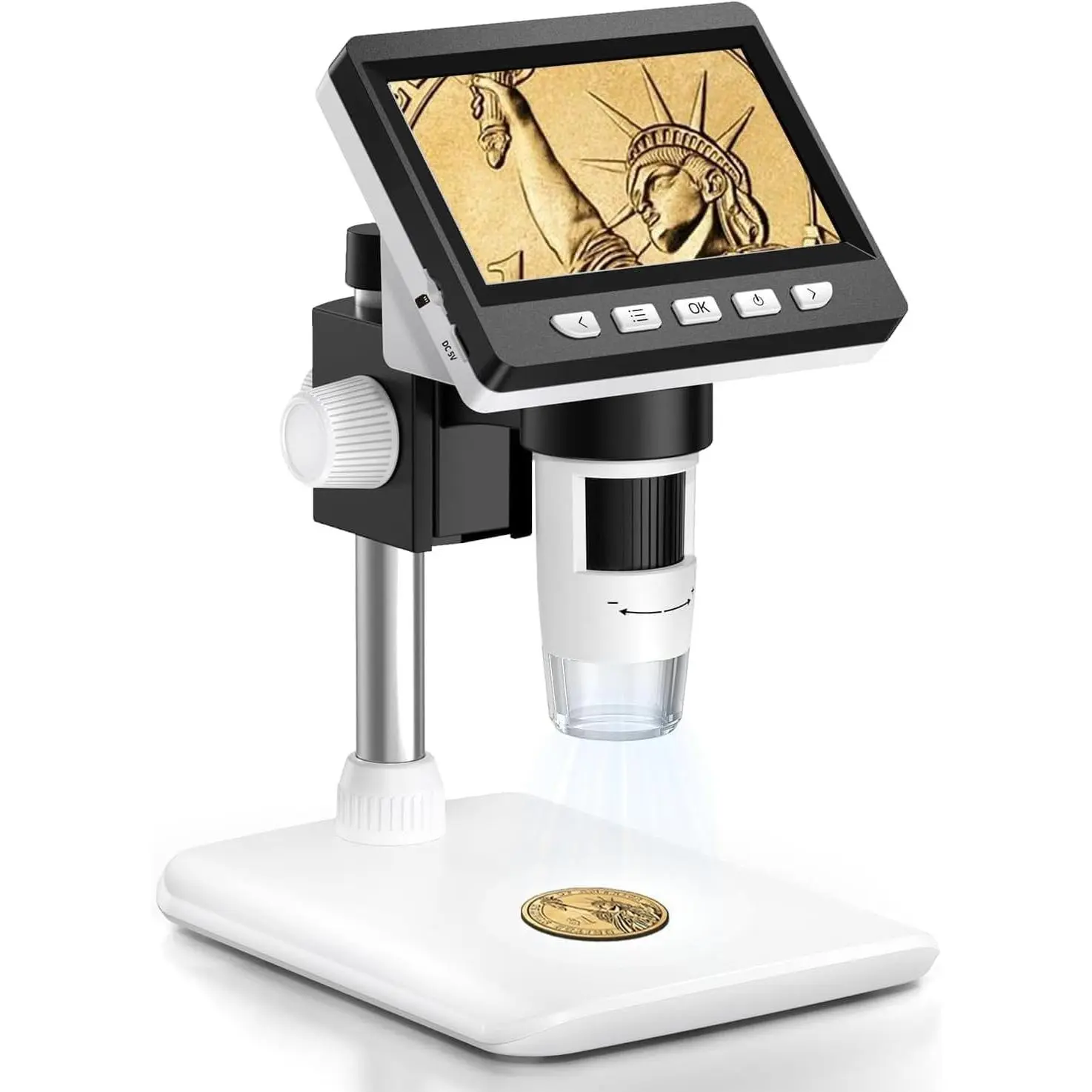 Digital Coin Microscope 1000X, 4.3" LCD Coin Magnifier with Screen for Error Coins, 1080P USB Microscope with 8 Adjustable LED Lights, Photo & Video, Built-in Storage, Compatible with Windows/MacOS