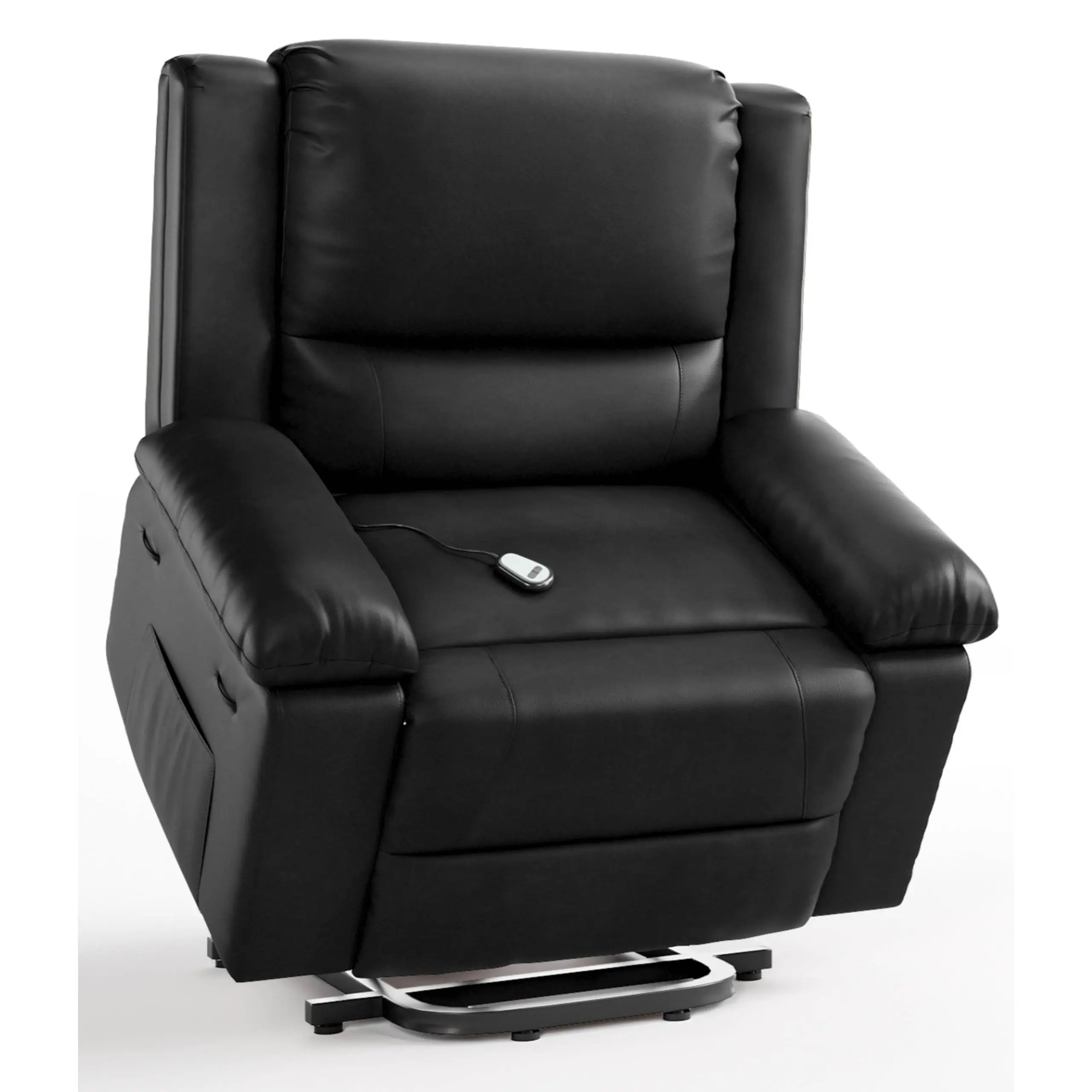 Electric Power Lift Recliner Chair for Elderly - PU Leather Indoor Sofa with 8-Point Heat Massage, 2 Heated Lumbar Zones, Adjustable Back & Legs, Assisted Standing, 400 lbs Capacity (Black/Claret)