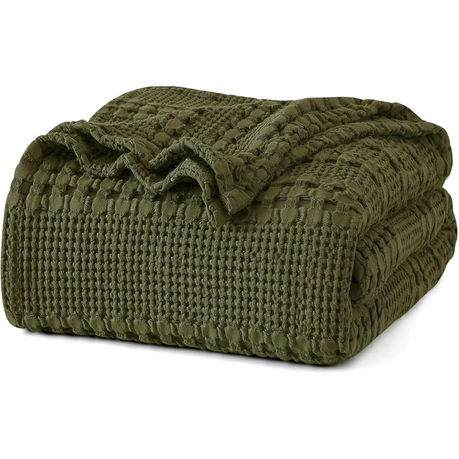 100% Cotton Waffle Blanket Queen Size for Bed, Lightweight Breathable and Soft for Summer, Luxury Waffle Weave Blanket for Home Decor & Gifts for, 90"x90", Capulet Olive