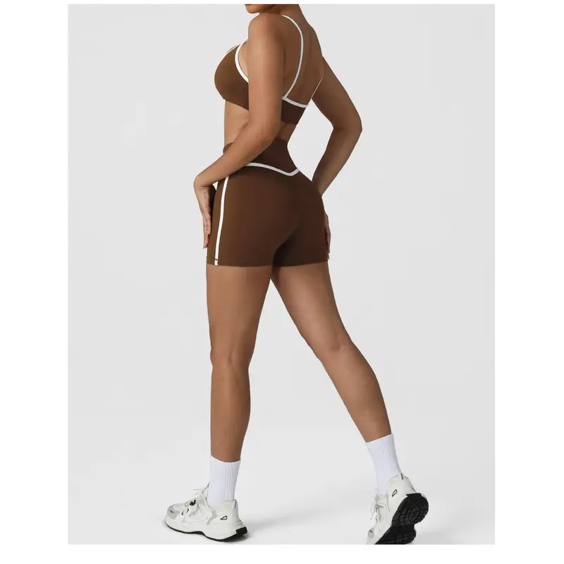 Women's High-Waisted Color-Block Yoga Shorts – Tummy Control, Butt-Lifting, Quick-Dry, "Naked-Feel" Athletic Shorts Suitable for Gym & Streetwear