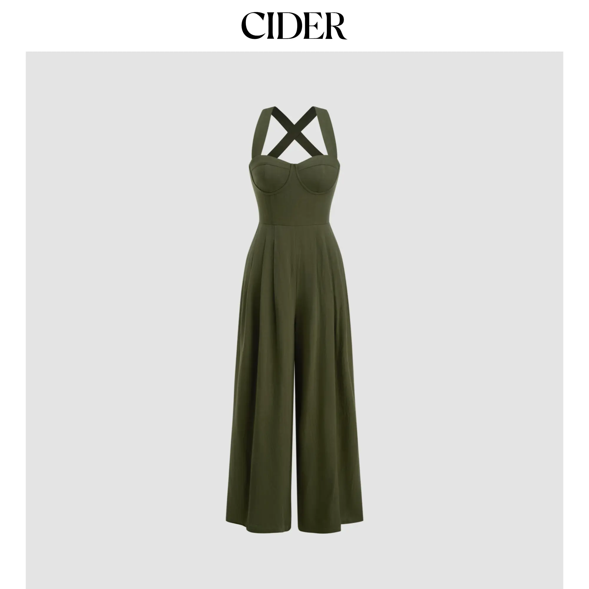 Cider Linen-blend Square Neck Criss Cross Pleated Jumpsuit Cider Linen-blend Square Neck Criss Cross Pleated Jumpsuit