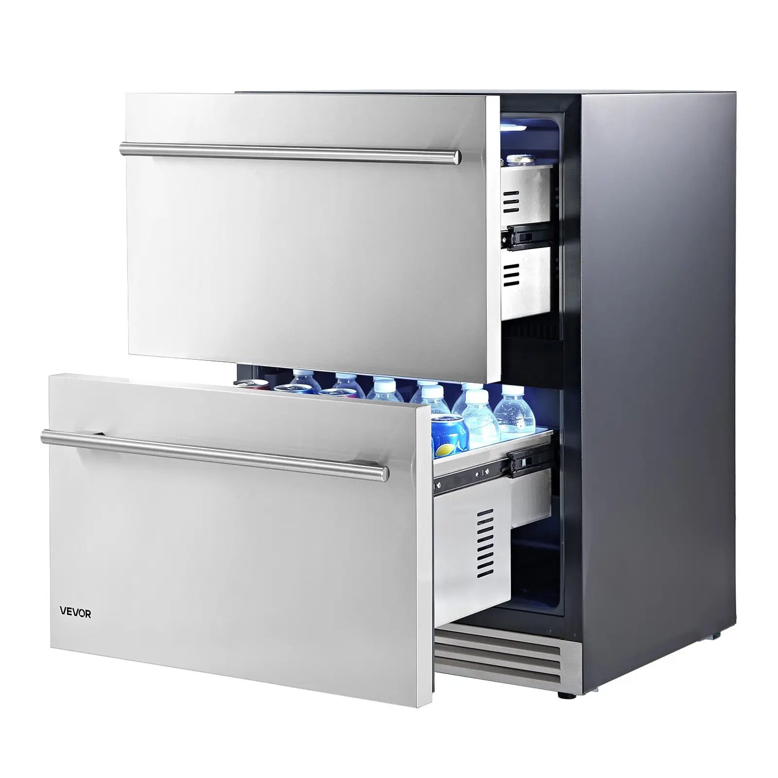 【DealsForYouDays】VEVOR 24-in Undercounter Drawer Refrigerator, Large Capacity Drink Cooler with 304 Stainless Steel Drawers, Temp Control, Powerful Compressor for Kitchen, Office Use (Stainless Steel, Drink Cooling)