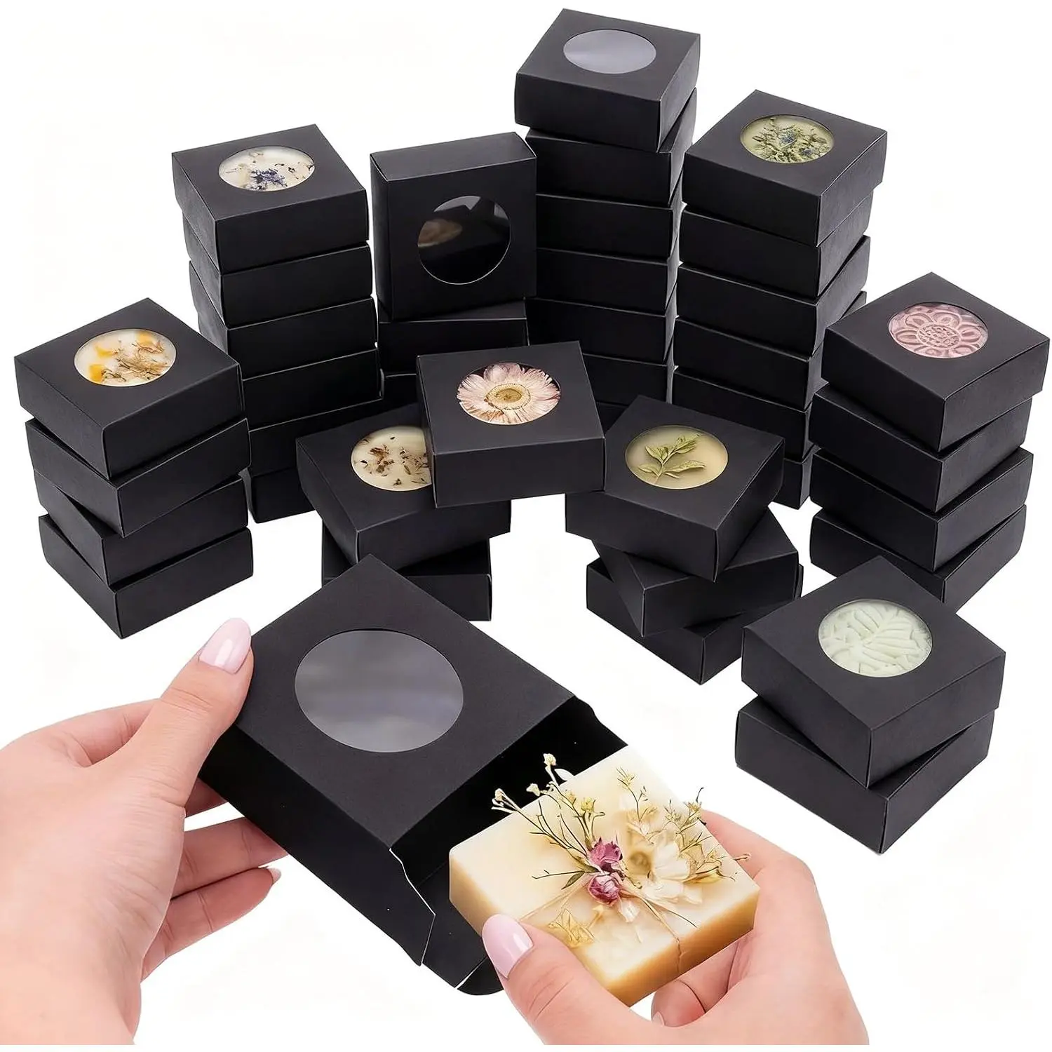 30 count Square Soap Boxes for Homemade Soaps Candle 3 x 3 x 1.2 Inch Soap Boxes with Clear Window Small  Wrapping Box for Soaps Packaging Bakery Cookies Candy Party Favor Supplies