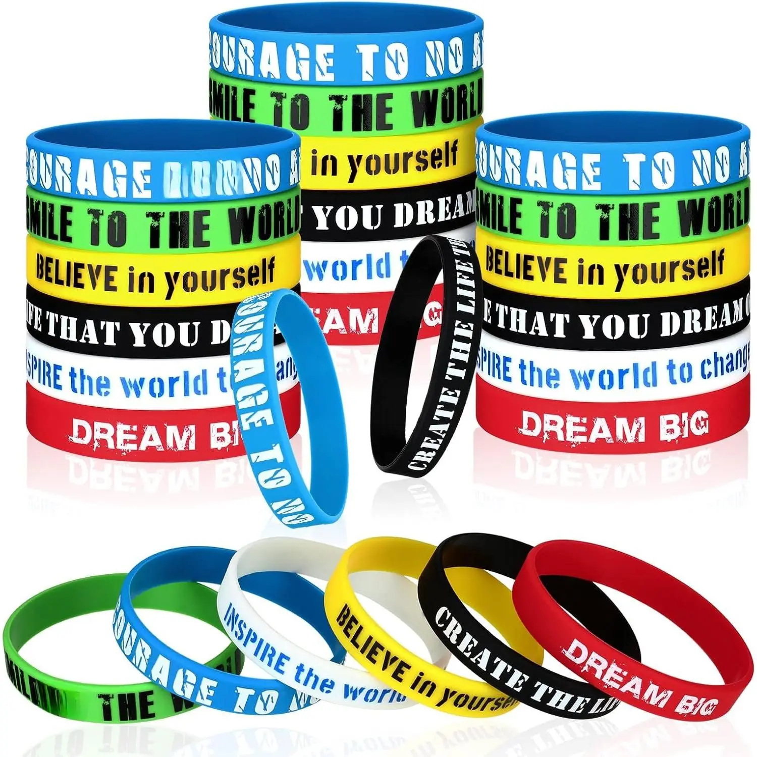 48 count Motivational Quote Rubber Bracelets Bulk Inspirational Students Teacher Gifts  Wristbands Stretch Bracelets for Adult Office  to School Party Favor( Color)