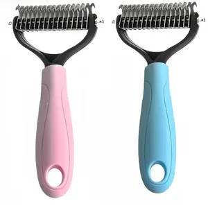 2-Pack 2-Sided Pet Deshedding Tool - Professional Dematting Comb, Undercoat Rake for Dog & Cat Flying Hair Control