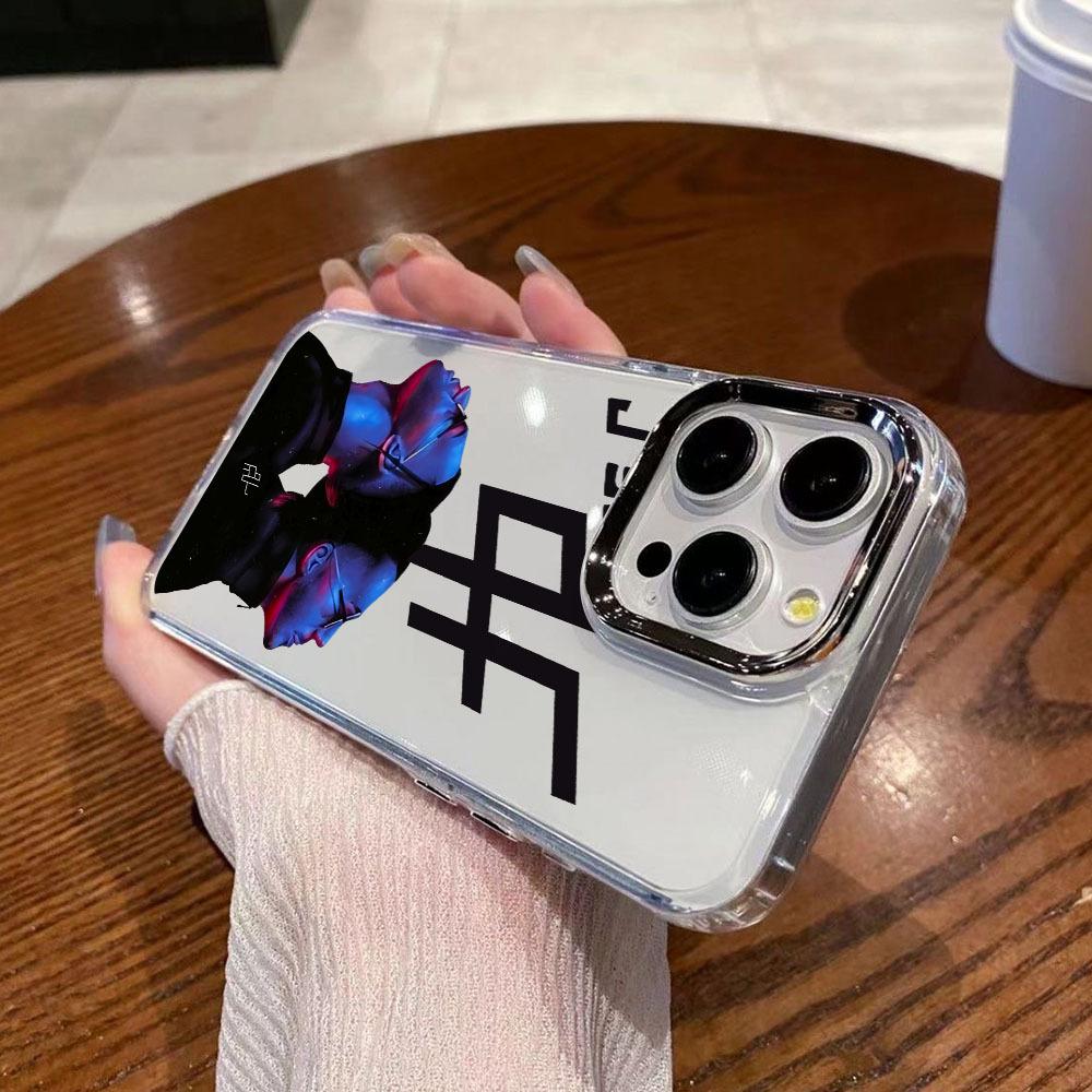 Phone case Apple for iPhone 17 Air 16 15 14 13 12 Pro Max Plus Electroplated Lens frame Transparent Soft case, cyber neon style with twin characters wearing glasses