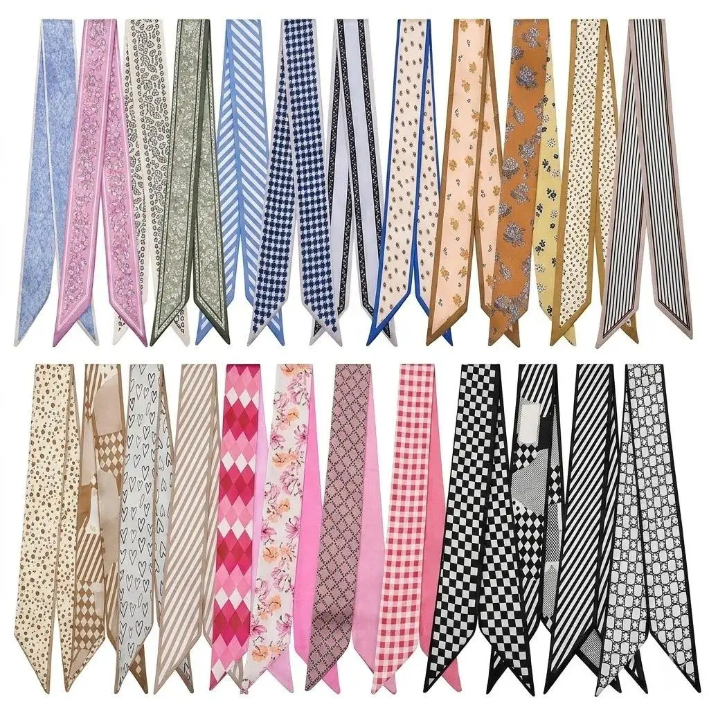 Silk-Like Headband Neck Wrap Set, Unisex Multifunctional Neckerchiefs for Hair Styling and Fashion, 38.6×2.7In, Assorted, Fashion Headscarf, Shawl Scarf Set, Neck Scarves, Decorative Scarf