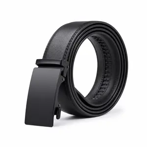 Men's Cowhide Leather Stretch Waist Belt with Automatic Ratchet Buckle, Adjustable for Dress or Casual Wear, Gift Box Included