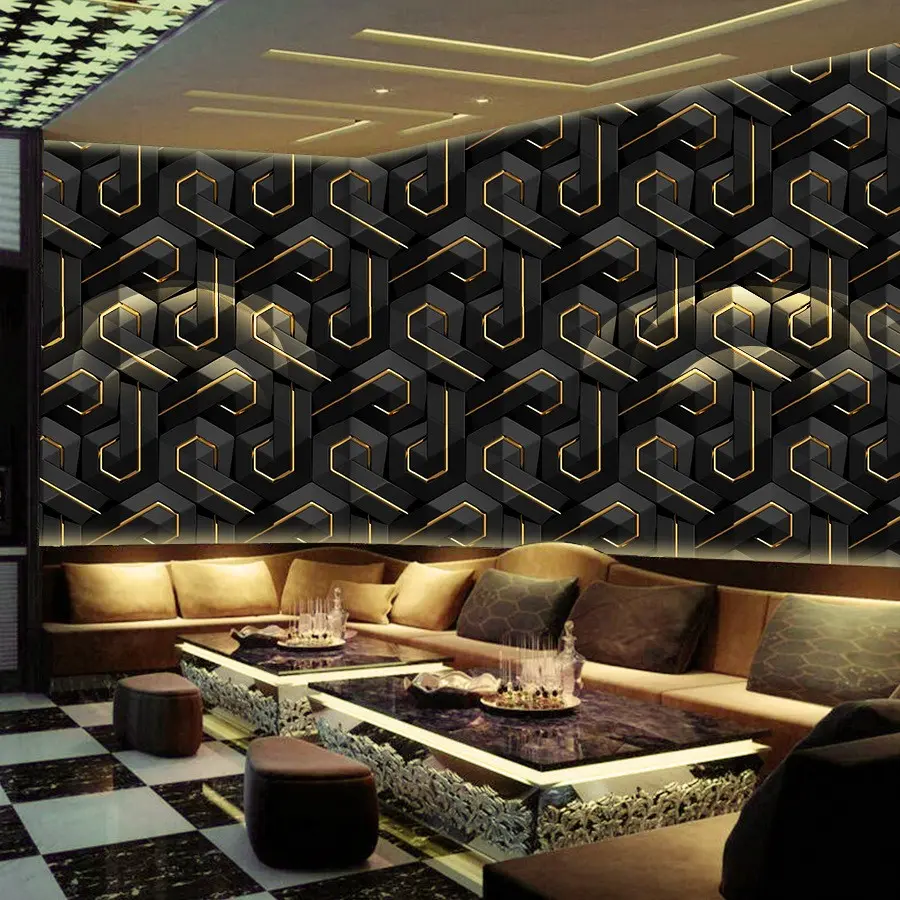 1 Roll Luxury Geometric Gold Foil 3D Peel And Stick Wallpaper, Waterproof Self-Adhesive Wall Covering For Living Room KTV Hotel Accent Wall Decor