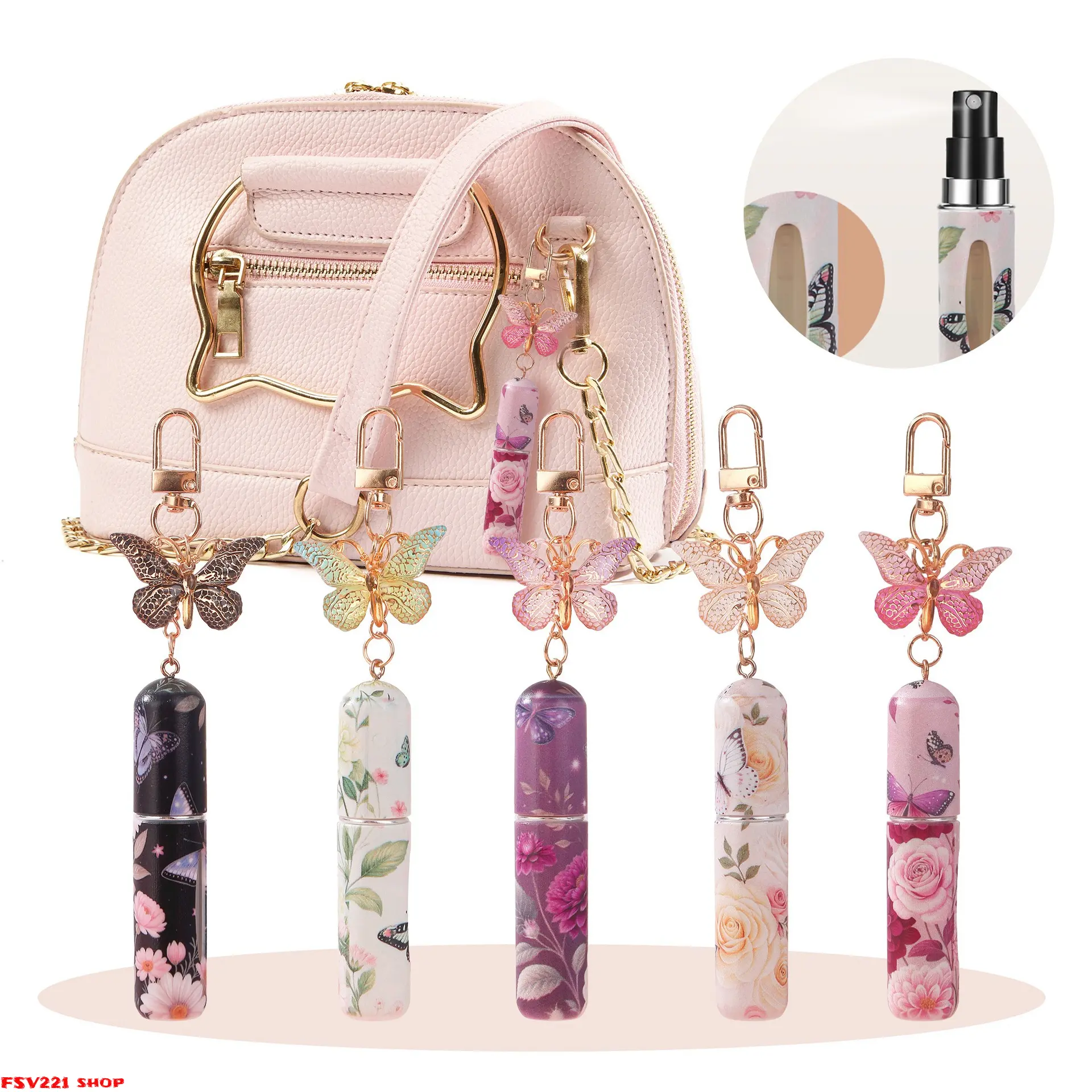 Butterfly Charm Compact Lipstick Holder Keychain - Portable Fabric Lip Gloss Pouch with Clip, Fits Most Standard Lipsticks and Lip Glosses for Everyday Purse & Travel Bag Use, Floral Pattern Keychain, Girly Keychain campingessentials