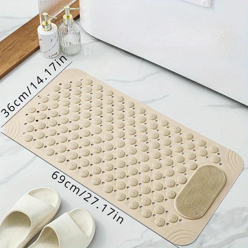 1pc non-slip shower mat, bathtub mat with drain holes and suction cups, foot massage shower rug, home bathroom, bathroom necessities