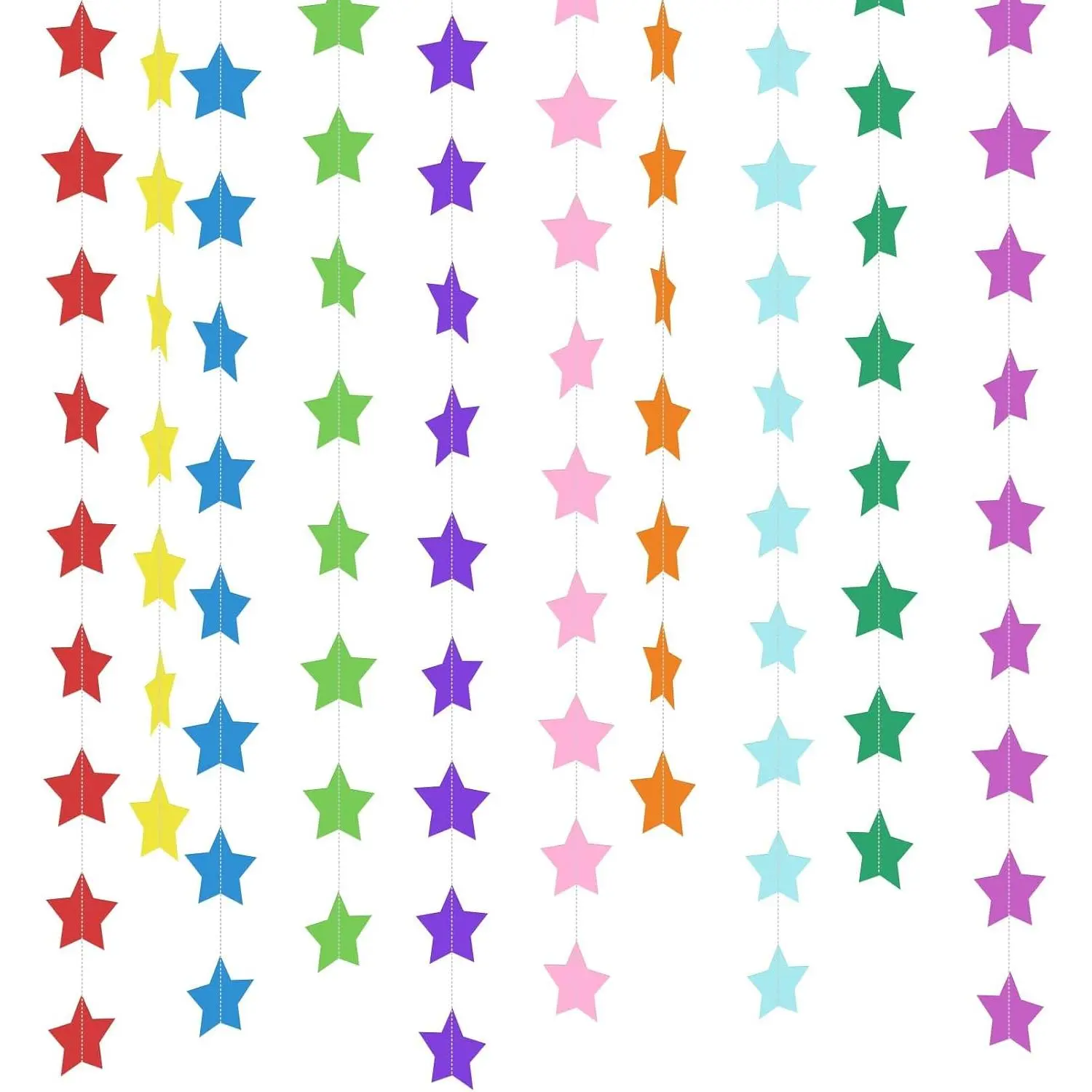 Rainbow Star Paper Garland Banner, 130 Feet Double Sided Hanging Streamer, 10Pcs Paper Star Ceiling Backdrop for Birthday Wedding Graduation Party Classroom Decor