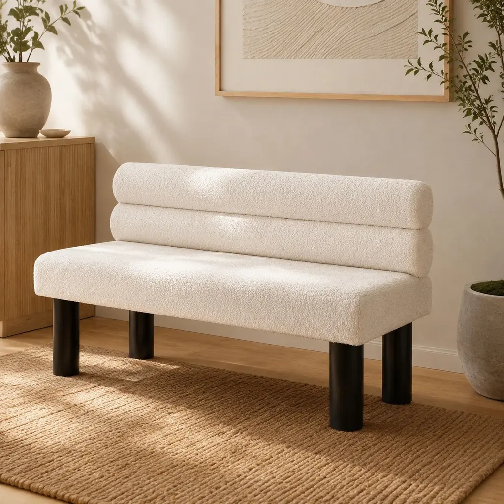 ARCH Upholstered Dining Bench - Modern Beige Mixed-Material Heavy-Duty Long Large Capacity Bench, Rubber Wood Legs, 300 LBS Support for Dining Room, Bedroom, Large Capacity Benches, Modern Beige Benches