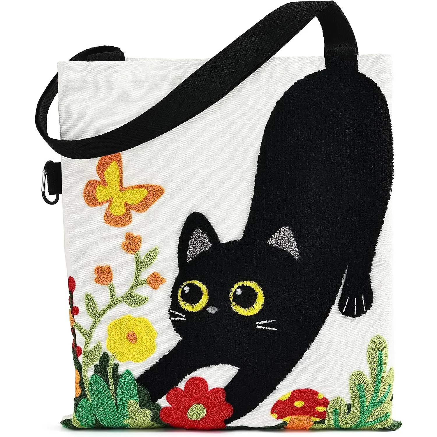 Canvas Tote Bag for Women,Cute  Black  &   Embroidered Canvas  Bag