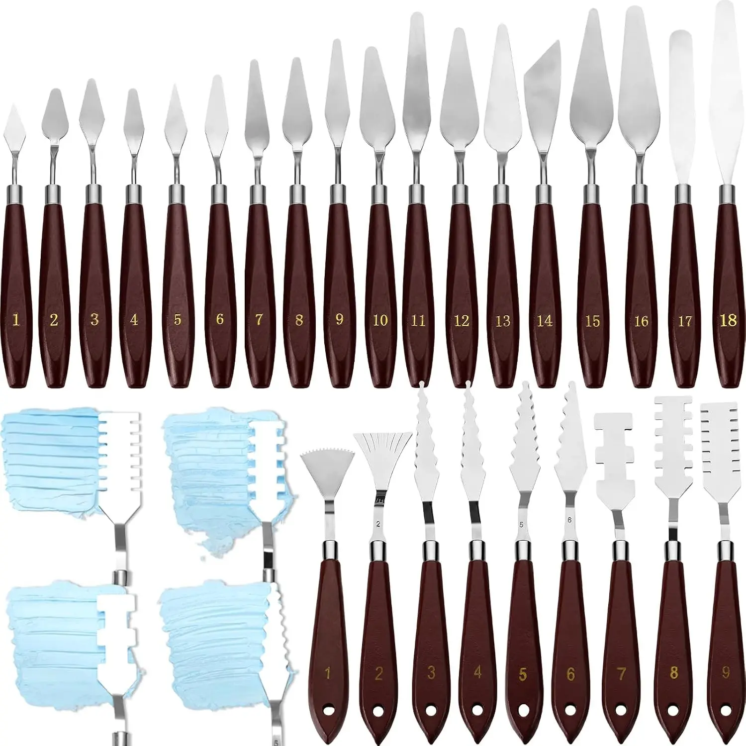 27-Pcs Stainless Steel Palette Knife Set with Wood Handles - Painters Tools for Canvas Acrylic Paint Mixing, Texturing