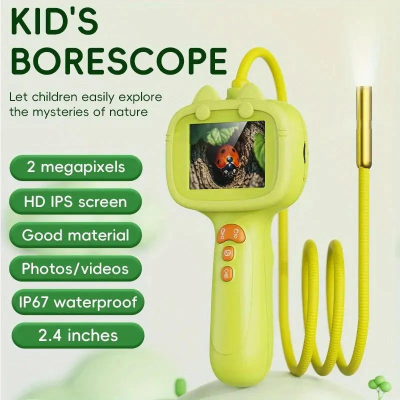 Kid Endoscope Camera 2.4-inch Display 1080p HD Probe with LED Kids Exploration Endoscope Tool for Indoor/Outdoor Children's Gift