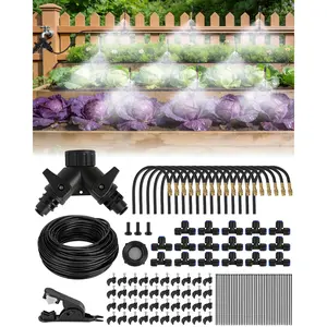 120FT 1/4 Inch Drip Irrigation System for Garden with 18 Adjustable Nozzles - 360-Degree Rotatable, Quick-Connect Design, 17 Quick-Connect Tees, 172 Sq Ft Coverage, Ideal for Raised Beds & Greenhouses