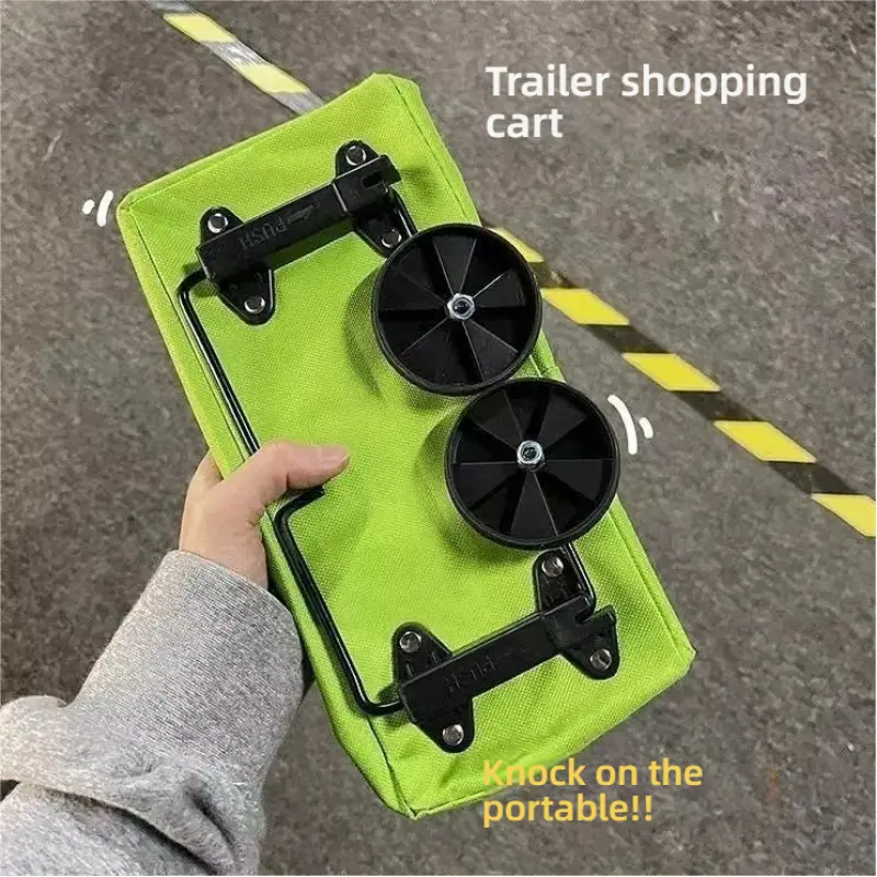 Foldable Wheeled Grocery Shopping Bag, Grocery Bag Carrier, Portable Oxford Tote Cart with Detachable Wheels, Multi-Purpose Hand Pull Trolley for Supermarket Picnic Camping, Foldable Fabric Bag