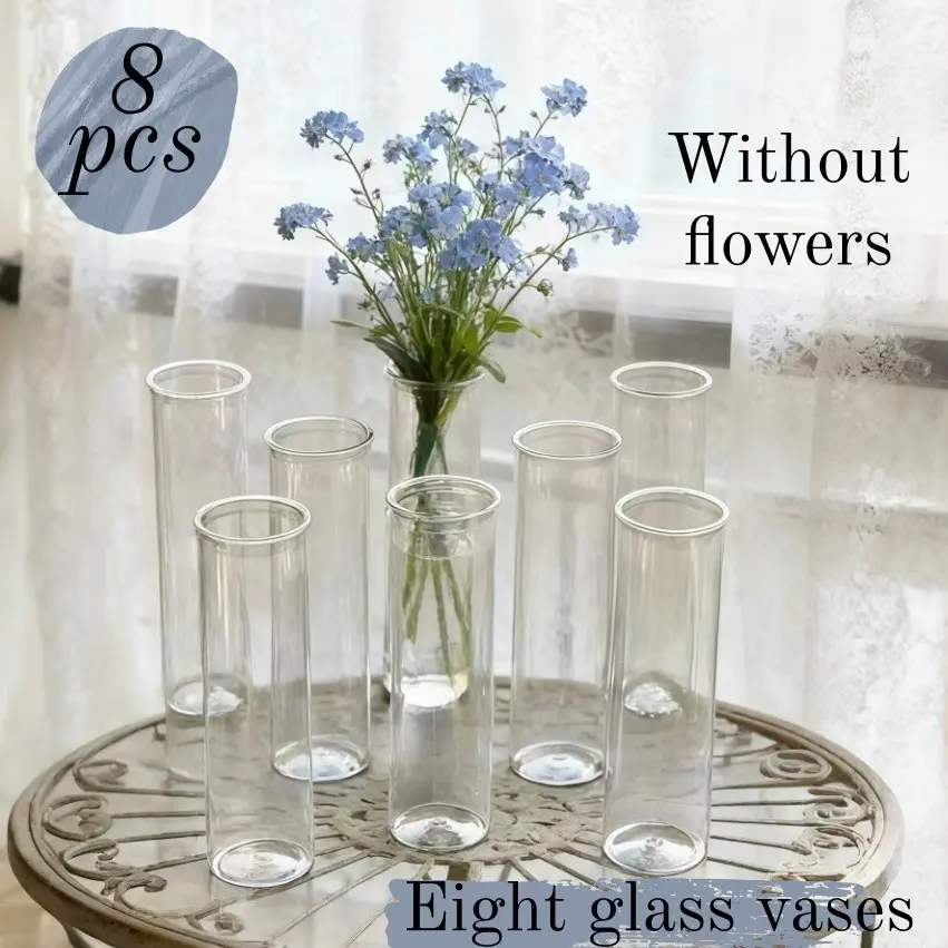 8Pcs Clear Glass Cylinder Vases - Multi-Use Flower Vase, Hurricane & Floating Candle Holders for Wedding Centerpieces, Home Decor, Table Displays