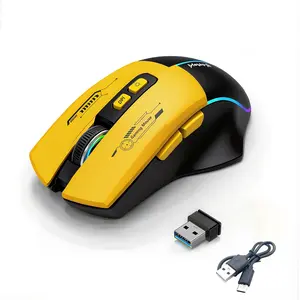 ,Rechargeable ,   with 4 Adjustable DPI up to 2400, RGB  Lights, Compatible with Laptop, Chromebook, PC, Desktop, , Notebook (Yellow)