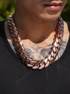 Factory-customized 22mm Miami Cuban chain with rose gold plating and ice crystals, hip-hop full-paved diamond clasp Cuban chain, Statement chain, thick, heavy design, perfect for holiday gifts or everyday wear, a versatile accessory for men