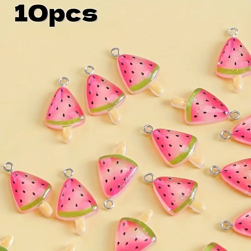 10pcs Mini Watermelon Resin Pendants, DIY Necklace Bracelet Keychain Bag Charm, DIY Jewelry Accessories, Summer Cool Accessories, Perfect Gift for Various Festivals