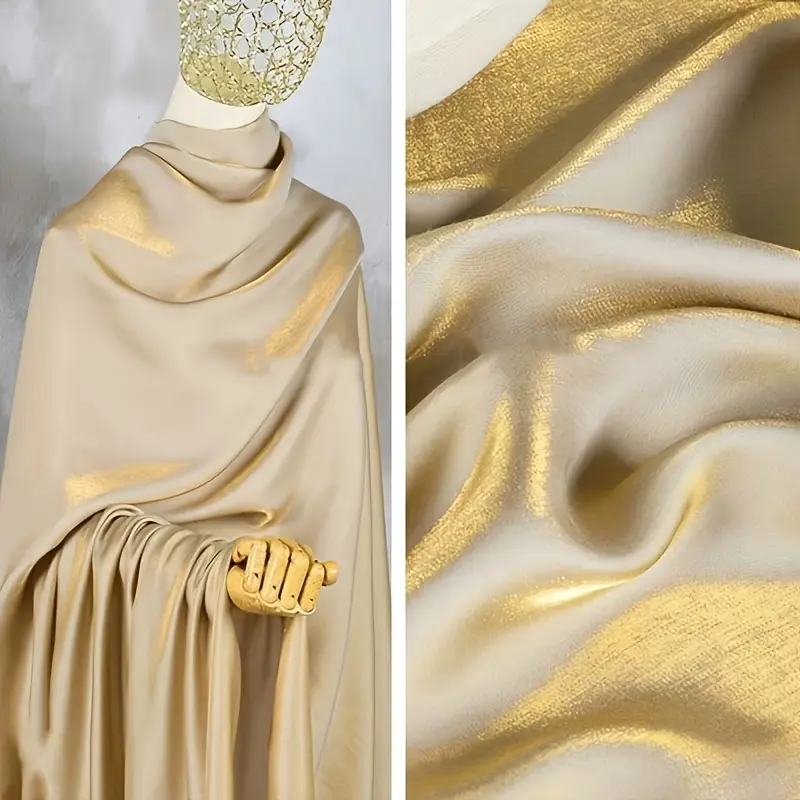 Women's Champagne Gold Metallic Satin Hijab - Soft, Flowy, Shimmering Modest Scarf for Evening, Wedding Use - Chameleon Fabric for DIY Crafts, Party Decor, Cosplay Costumes, Students